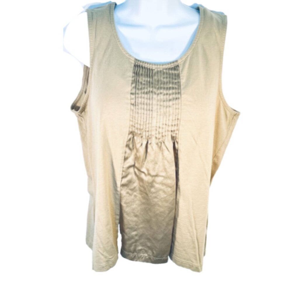 Chico's | Women's L Tank Top Flared Hem w/ Pleated Satin Waterfall Front Column